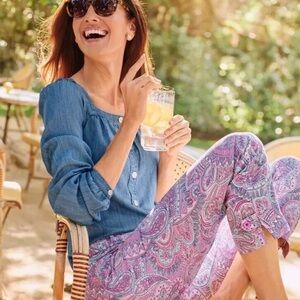 Talbots Womens Denim Top Chambray Button Front Long Sleeve S…